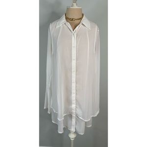 Miilla Semi Sheer White Button Down Blouse. Size L